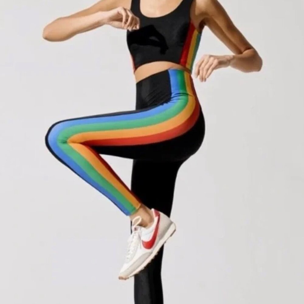 Beach Riot Megan Ribbed Rainbow Stripe Leggings size S